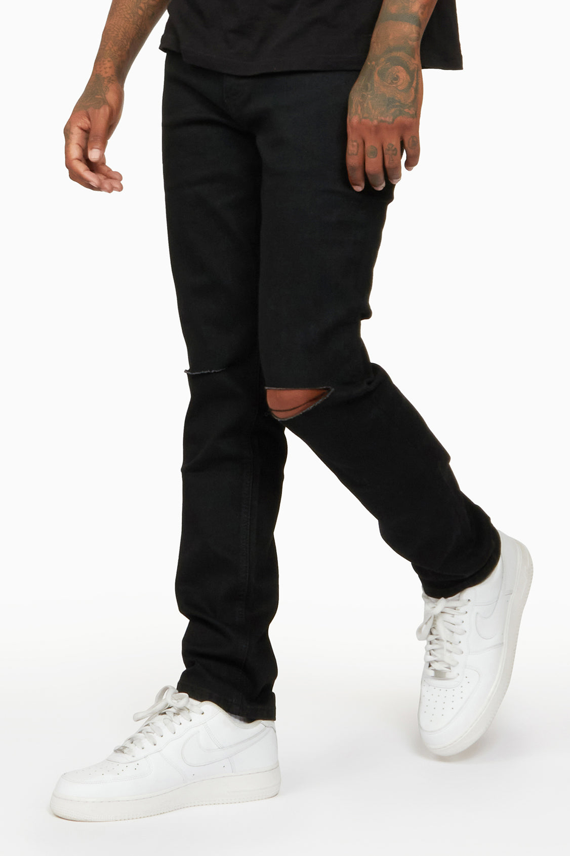 Oscar Black Knee Slit 5 Pocket Jean Straight Fit