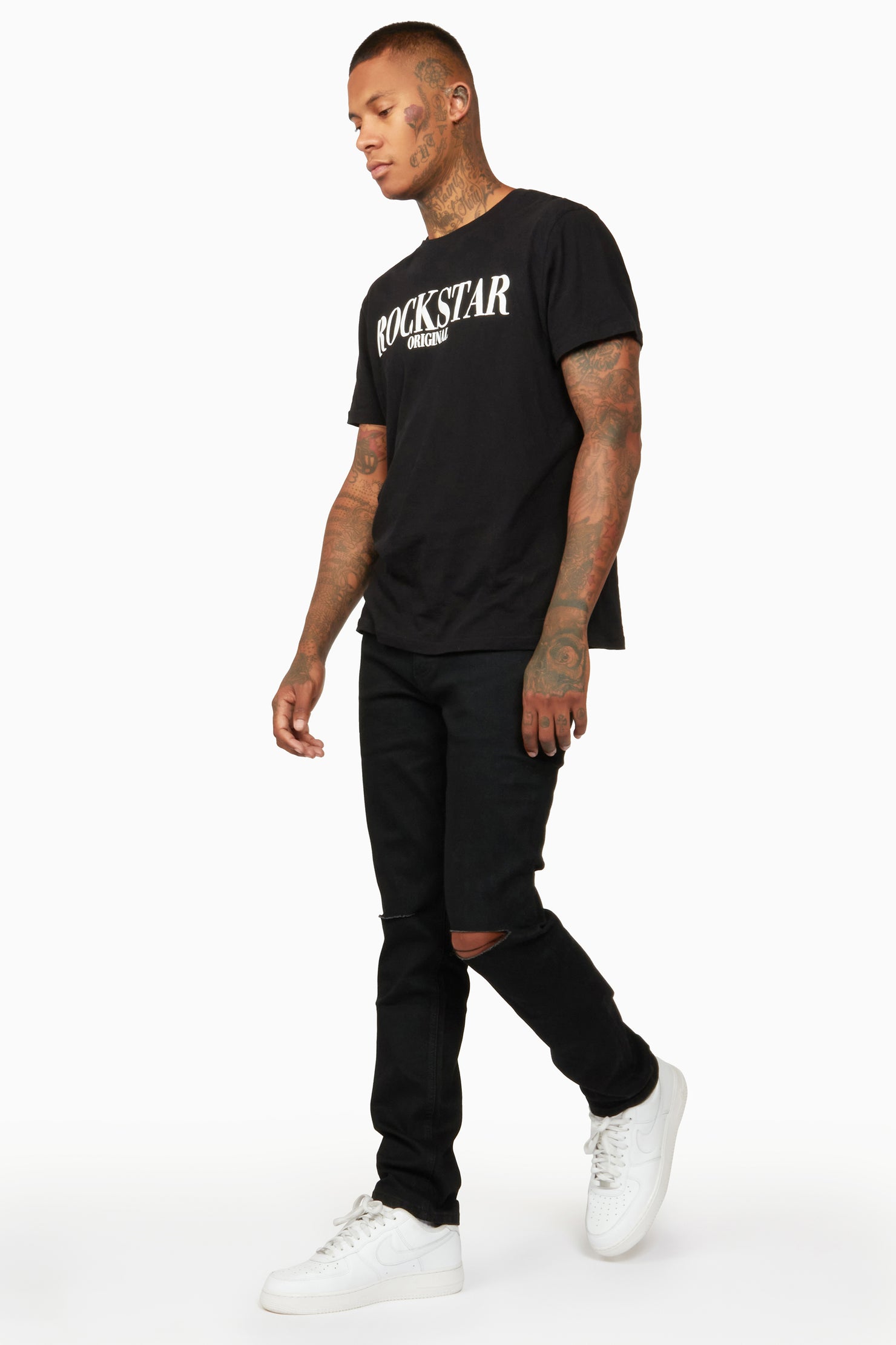 Oscar Black Knee Slit 5 Pocket Jean Straight Fit