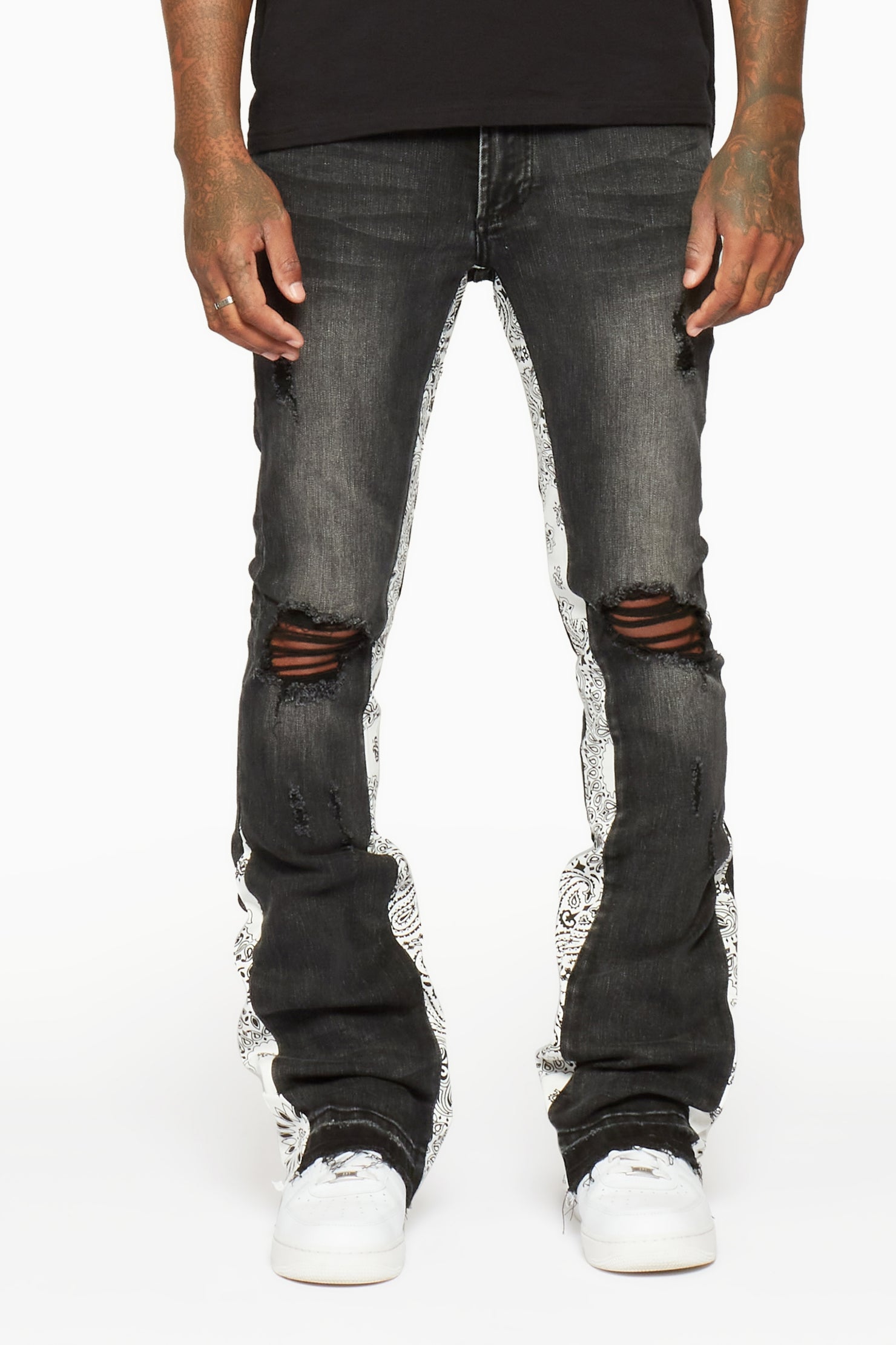 Wiz Dark Grey/White Stacked Flare Jean