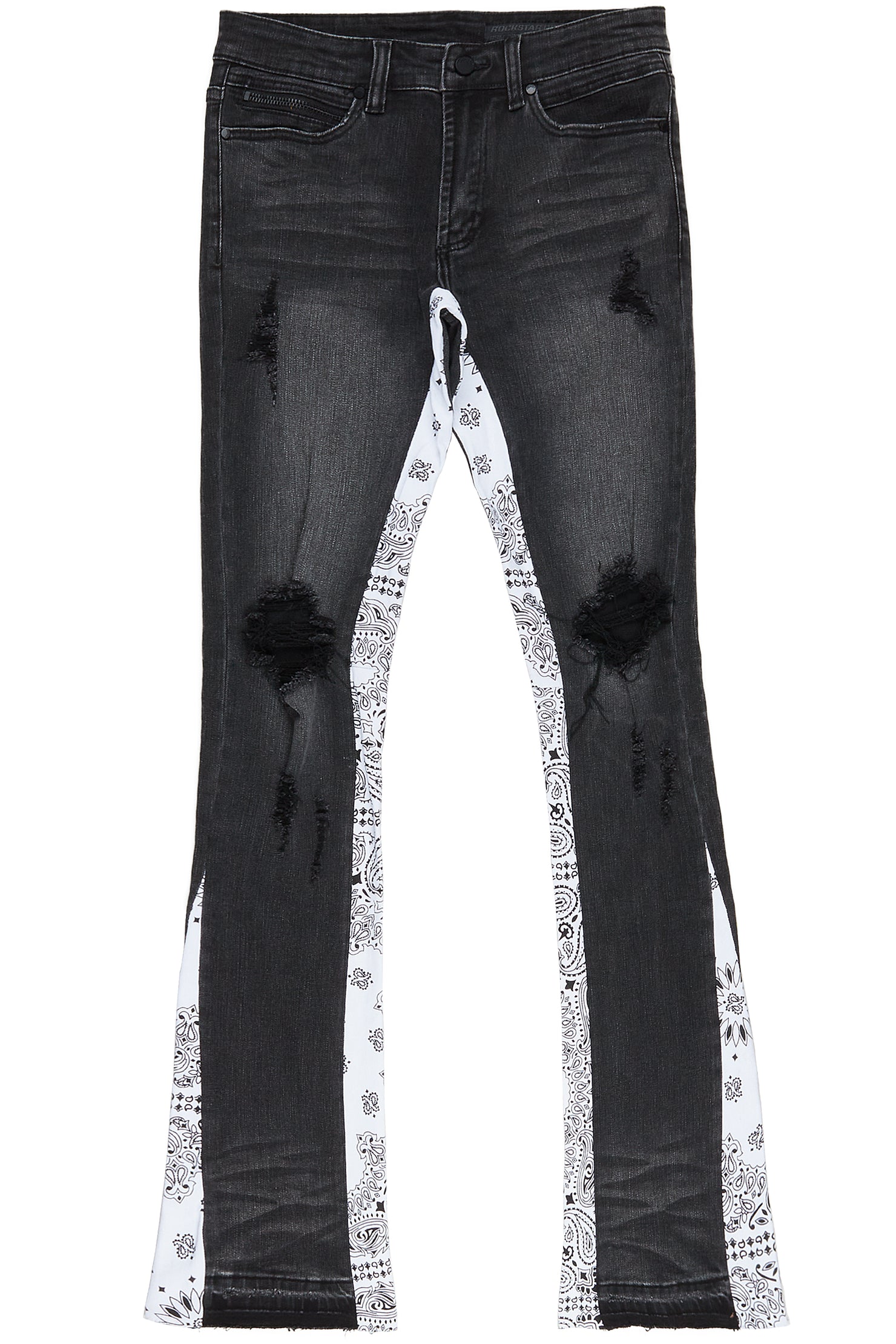 Wiz Dark Grey/White Stacked Flare Jean