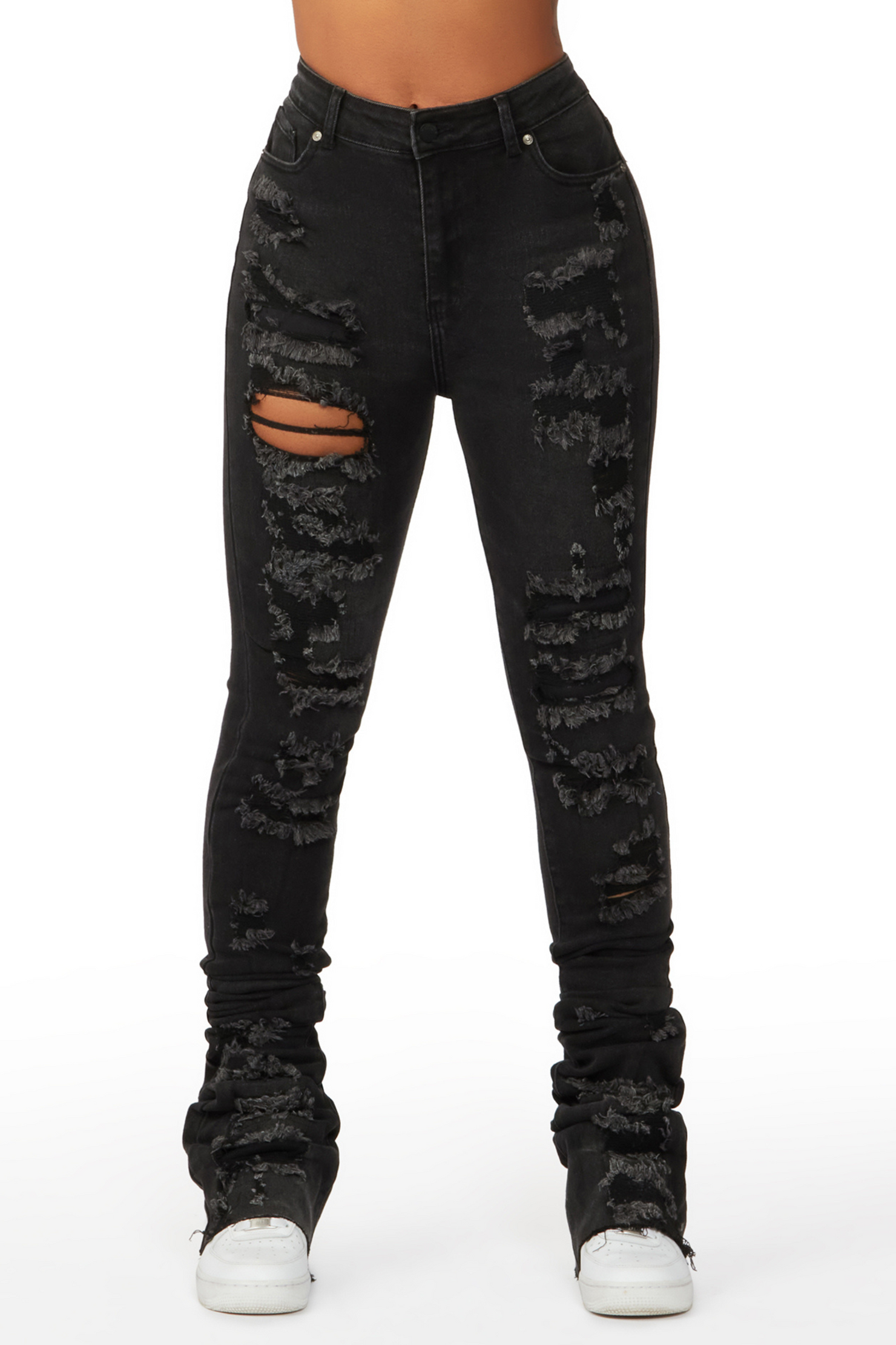 Your Loss Black Distressed Super Stacked Jean