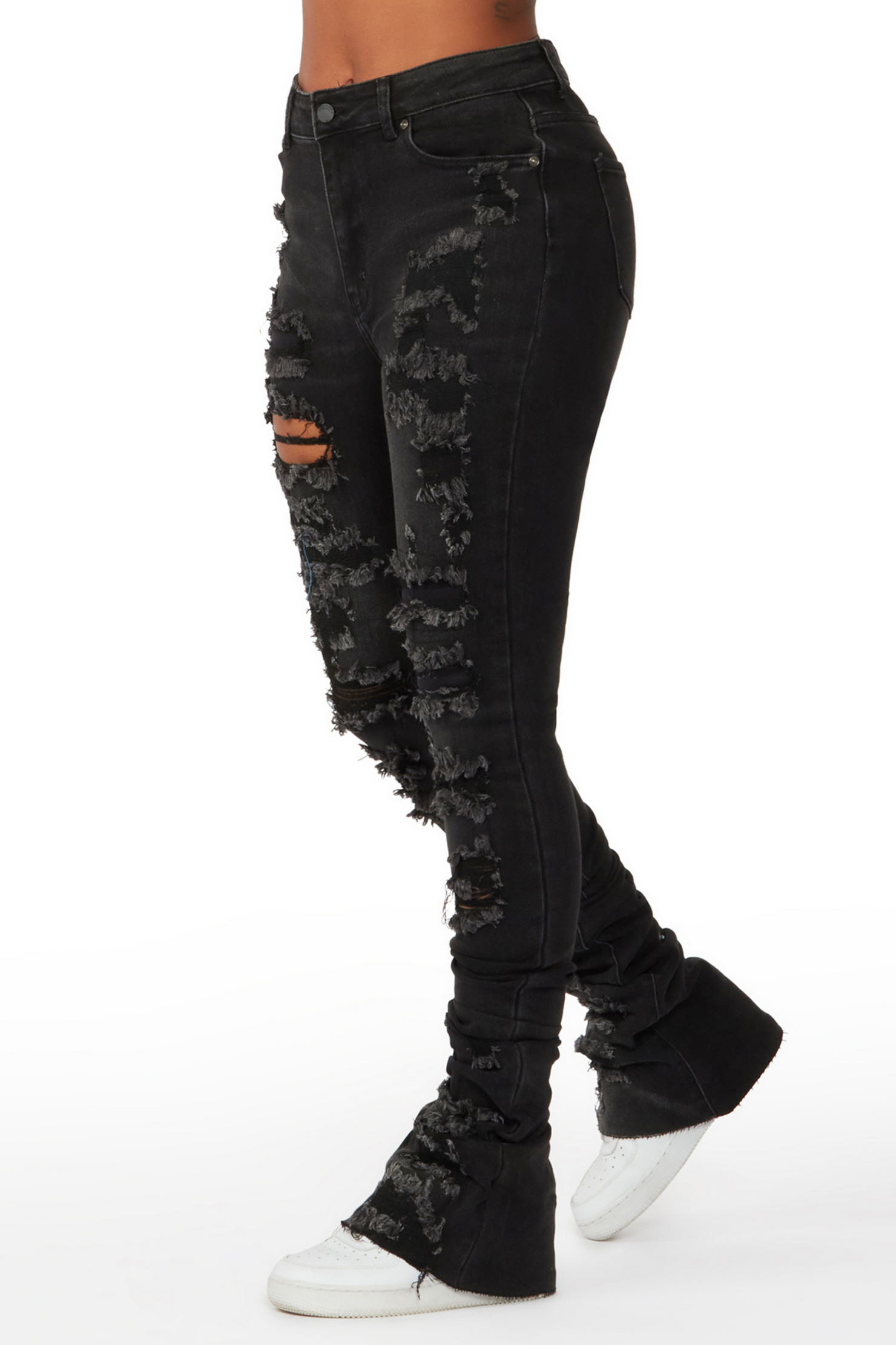 Your Loss Black Distressed Super Stacked Jean